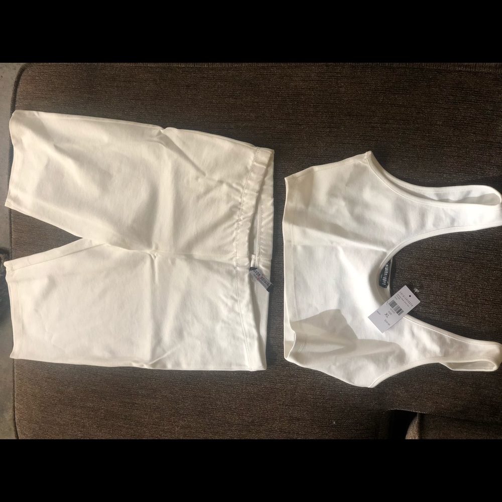 Fashion Nova white biker short and bra set